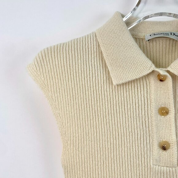 Christian Dior Beige Cashmere Sleeveless Knit Top With Bee Embroidery Size XXS - Picture 3 of 6